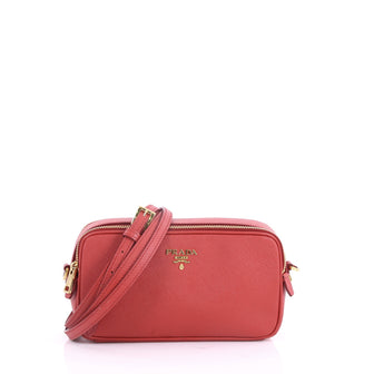 Prada Double Zip Crossbody Bag Saffiano Leather Mini Red 3612801