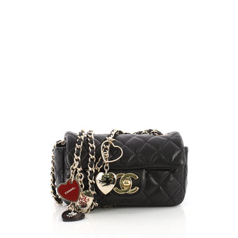 Chanel Valentine Hearts Flap Bag Quilted Lambskin Extra Mini Black 3612802