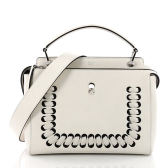 Fendi DotCom Convertible Satchel Whipstitch Leather Medium White 3613103
