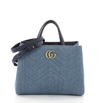Gucci Pearly GG Marmont Tote Matelasse Denim Small Blue 3613117