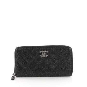 Zip Around Wallet Quilted Glittered Calfskin Long