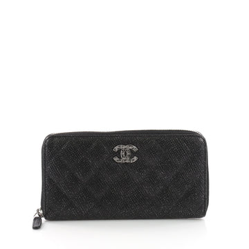 Zip Around Wallet Quilted Glittered Calfskin Long