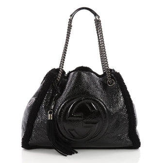 Gucci Soho Chain Strap Shoulder Bag Patent and Shearling Medium Black 3614501