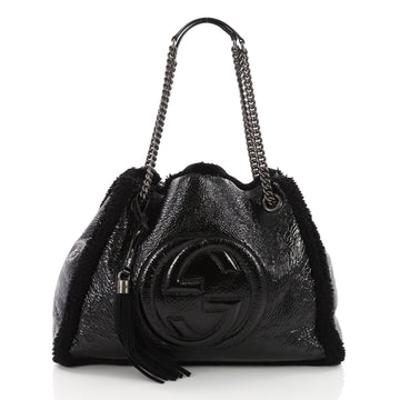 Gucci Soho Chain Strap Shoulder Bag Patent and Shearling Medium Black 3614501