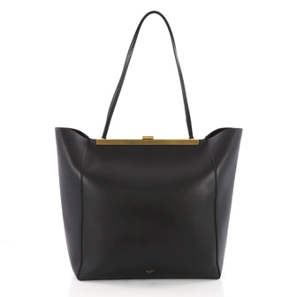 Celine Clasp Cabas Tote Leather Large Black 3614512