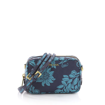 Prada Zip Crossbody Bag Printed Saffiano Leather Mini Blue 3614521