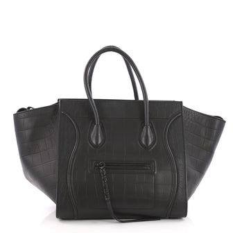 Celine Phantom Handbag Crocodile Embossed Leather Medium Black 3614530