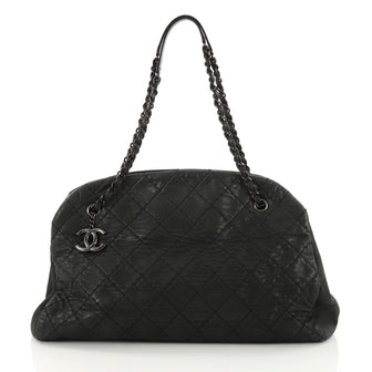 Chanel Just Mademoiselle Handbag Quilted Iridescent Leather Maxi Green 3614701