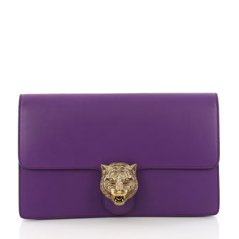 Gucci Animalier Flap Clutch Leather Medium Purple 3615104