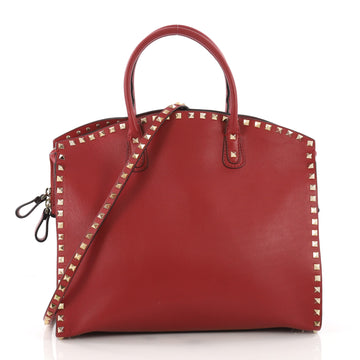 Valentino Rockstud Convertible Dome Tote Leather Red 3615106