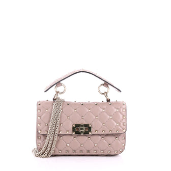 Valentino Rockstud Spike Flap Bag Quilted Leather Small Neutral 3615401