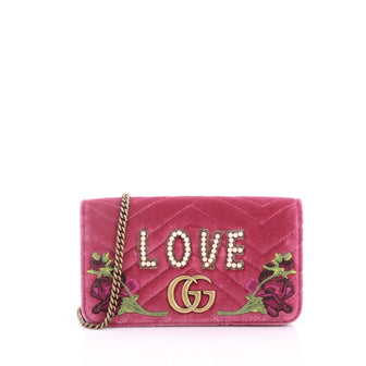 Gucci GG Marmont Chain Flap Bag Embroidered Matelasse Velvet Mini