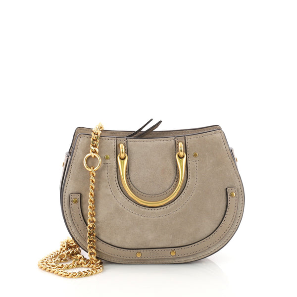 Chloe Pixie Crossbody Bag Suede with Leather Mini Neutral 3618702