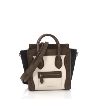 Celine Tricolor Luggage Handbag Leather Nano Brown 3619101