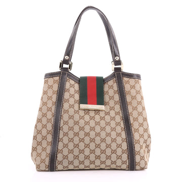 Gucci New Ladies Web Tote GG Canvas Medium Brown 3620105