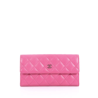 Chanel CC Gusset Flap Wallet Quilted Caviar Long Pink 3620707
