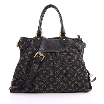 Louis Vuitton Neo Cabby Handbag Denim MM Black 3621001