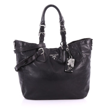 Prada Convertible Buckle Tote Soft Calfskin Medium Black 3621402