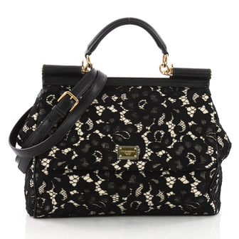  Dolce & Gabbana Miss Sicily Handbag Floral Lace Large Black 3621601