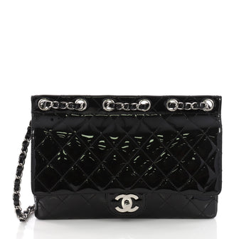 Chanel Chain Through Flap Bag Quilted Patent Jumbo Black 3621604