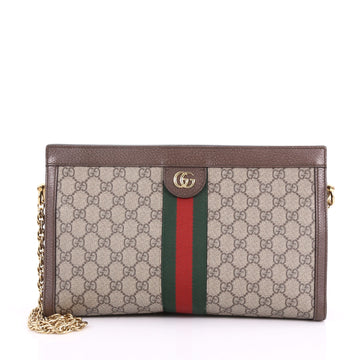Gucci Ophidia Chain Shoulder Bag GG Coated Canvas Medium Brown 36219/01