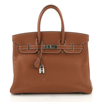 Hermes Birkin Handbag Brown Clemence with Palladium Hardware 35 Brown 3623203