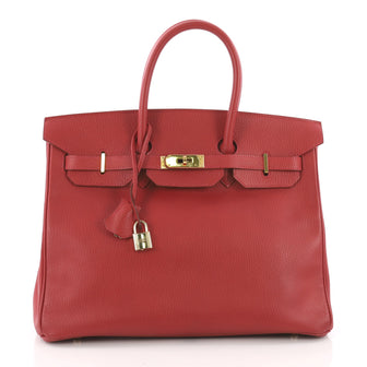Birkin Handbag Rouge Vif Ardennes with Palladium Hardware 35