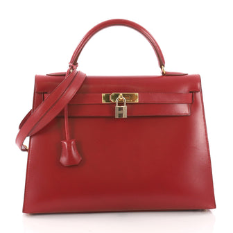 Kelly Handbag Rouge Vif Box Calf with Gold Hardware 32