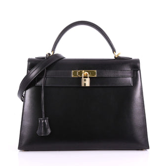 Hermes Kelly Handbag Black Box Calf with Gold Hardware 3623209