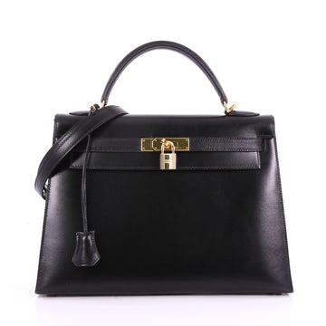Hermes Kelly Handbag Black Box Calf with Gold Hardware 3623209