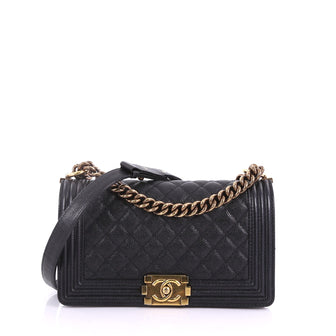 Chanel Boy Flap Bag Quilted Caviar Old Medium Black 3623218