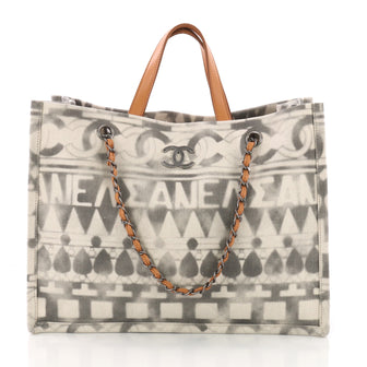 Chanel Iliad Shopping Tote Printed Canvas Large White 3623223
