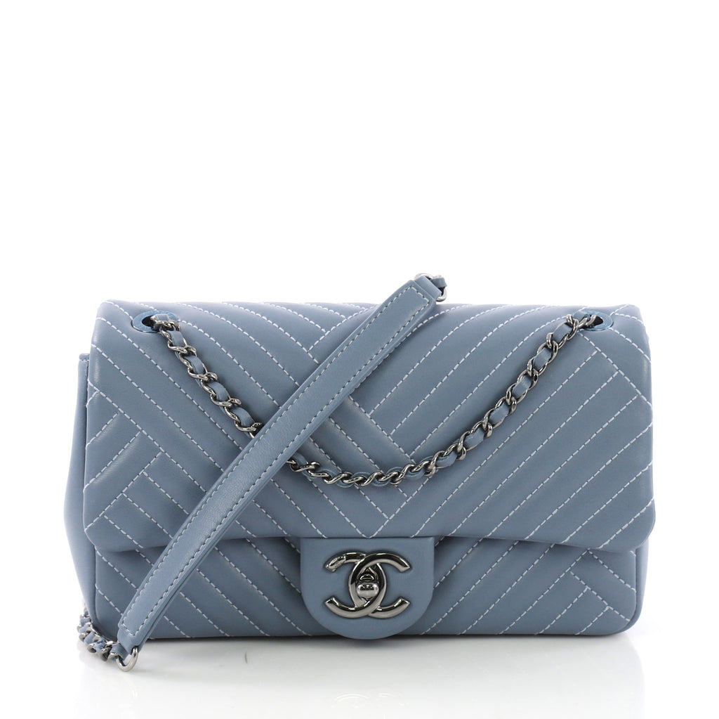Chanel CC Crossing Flap Bag Chevron Lambskin Small Blue 3623227