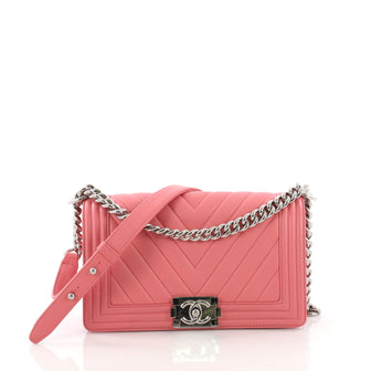 Chanel Boy Flap Bag Chevron Lambskin Old Medium Pink 3623230