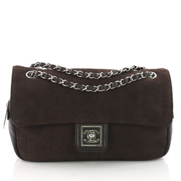 Chanel Chocolate Bar Zip Flap Bag Quilted Suede and Leather Medium Brown 3623243
