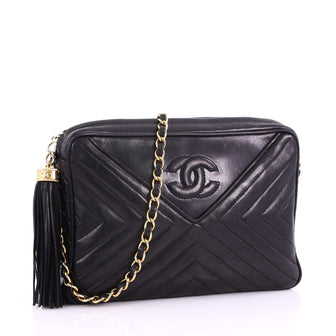 Chanel Vintage Chevron Camera Bag Quilted Leather Small Black 3623259