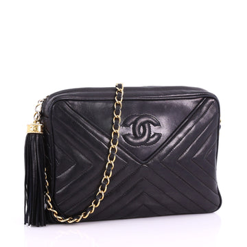 Chanel Vintage Chevron Camera Bag Quilted Leather Small Black 3623259