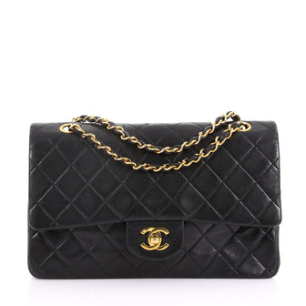 Chanel Vintage Classic Double Flap Bag Quilted Lambskin Medium Black 3623261