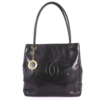 Chanel Vintage CC Logo Tote Leather Large Black 3623267