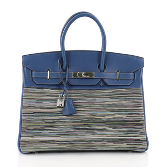 Hermes Birkin Handbag Vibrato and Box Calf 35 Blue 3623501