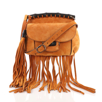 Gucci Nouveau Fringe Crossbody Bag Suede Small Orange 36245/01