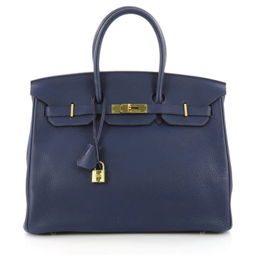 Hermes Birkin Handbag Blue Clemence with Gold Hardware 35 - Rebag