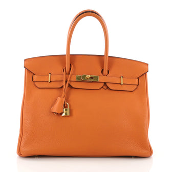 Hermes Birkin Handbag Orange Clemence with Gold Hardware 35 - Rebag