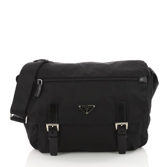 Prada Buckle Messenger Bag Tessuto Medium Black 3628102