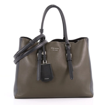 Prada Bicolor Cuir Covered Strap Double Tote City Calfskin Medium Green 36290/01