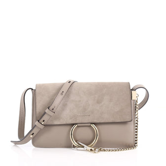 Chloe Faye Shoulder Bag Leather and Suede Small Gray 3629201