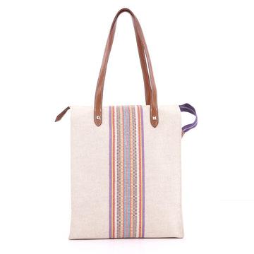 Hermes Mira Ganges Tote Rainbow Toile Tall Neutral 3631604