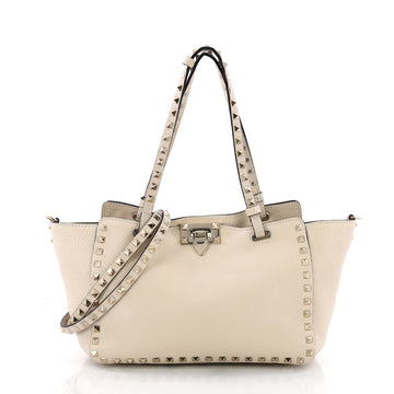 Valentino Rockstud Tote Pebbled Leather Small Neutral 3632402