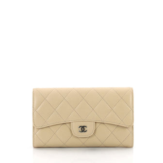 Chanel CC Gusset Classic Flap Wallet Quilted Caviar Long Neutral 3632603