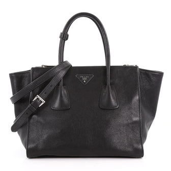 Prada Twin Pocket Tote Glace Calf Medium Black 3632801